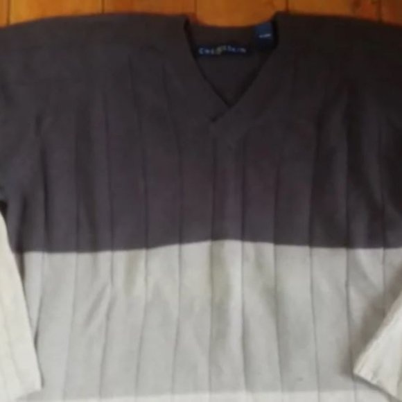 Chereskin V NECK sweater lambs wool OMBRE brown beige rustic forest MENS L LARGE - Picture 2 of 8